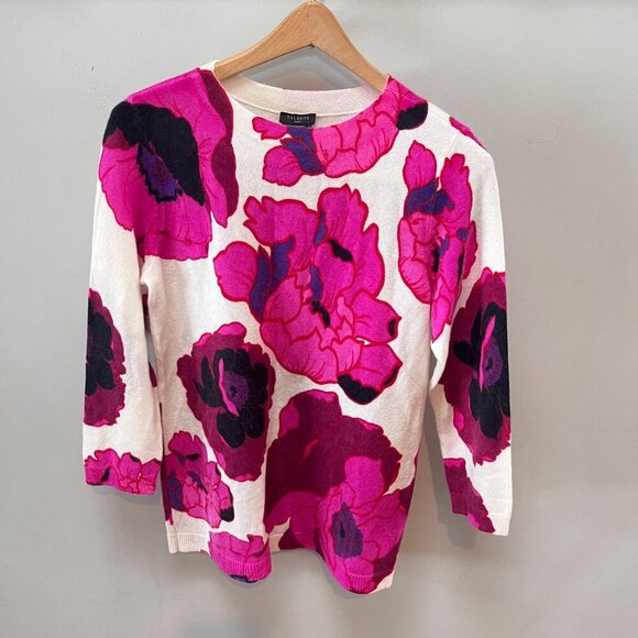 Talbots Petite Pure Cashmere Poppy Sweater PM Talbots Floral Print - Picture 7 of 7